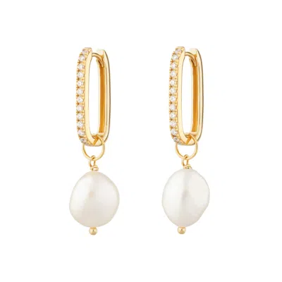 Scream Pretty Women's Gold Sparkle Oval Hoop Earrings With Baroque Pearls