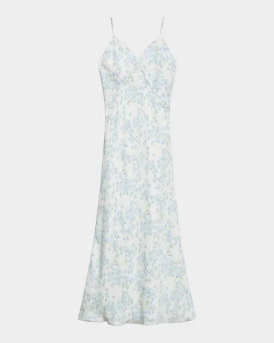 Theory Slip Dress In Floral Satin Georgette In Neutral