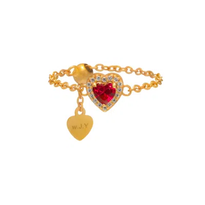 Jiaying Wang Wjy Studio London Women's Gold / Red Ruby Heart  Gold Plated Birthstones Adjustable Ring