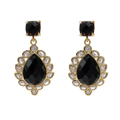 Farra Women's Black Agate Settings Statement Earrings