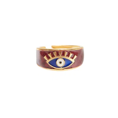 Les Reines Women's Gold / Red / Blue Eye Of The Grand Bazaar - Evil Eye Ring 24k Gold Plated