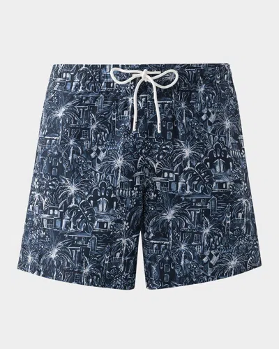 Eton Palm Tree Swim Shorts In Blue