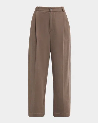 Brunello Cucinelli Felpa Cotton Fleece Pleated Straight-leg Crop Pants In Brown