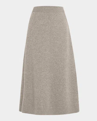 Brunello Cucinelli Cashmere Knit A-line Midi Skirt In Gray