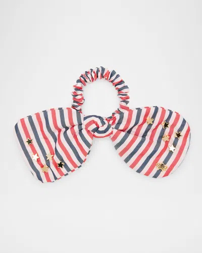 Lele Sadoughi Penny Striped Cotton Embellished Bow Srunchie