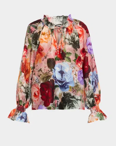 Alice And Olivia Norah Tie-neck Peasant Blouse In Neutral