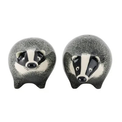 Hannah Turner Black / Grey / White Badger Salt And Pepper Shakers