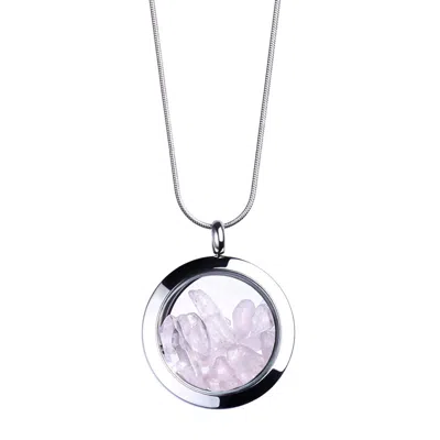 My Little Nature Women's Silver / Pink / Purple Rose Quartz Necklace -birthstone Necklace - Rose Quartz Crystal Penda