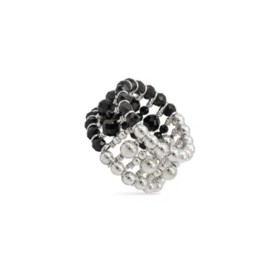 Pas De Marque Women's Black / Silver Sterling Silver Black Spinel Beaded Ring La Bague Duo