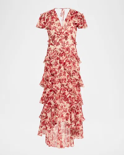 Cinq À Sept Tatum Floral Ruffled Maxi Dress In Pink