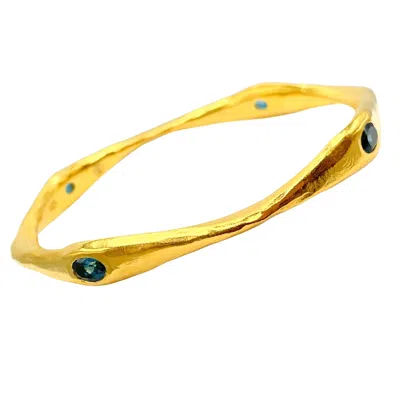Amy Delson Jewelry Women's Blue / Gold Brooke - London Blue Topaz Four Stone Gold Bangle Bracelet