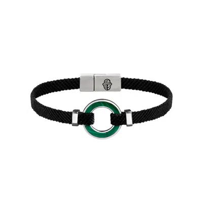 Karma And Luck Men's Black / Green / Silver Positive Vibrations Malachite Karma Circle Men's Black String Bracelet