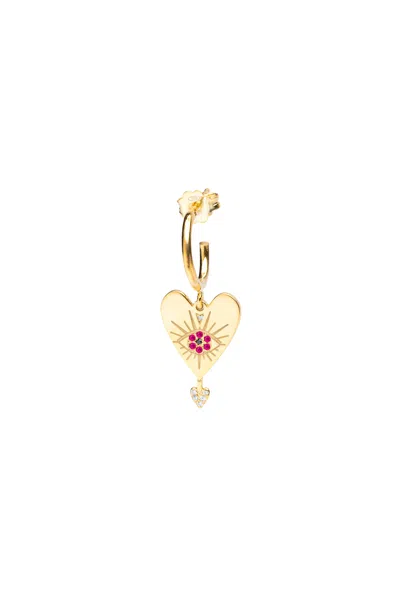 La Vie Jewelry Women's L' Amoureux Hoop With Ruby Single Earring- Gold Plated