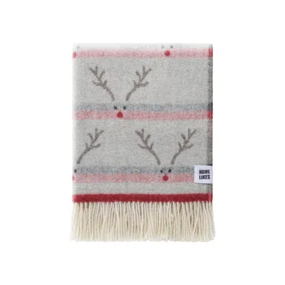 J.j.textile Brown / Red / Black Festive Reindeer Wool Throw