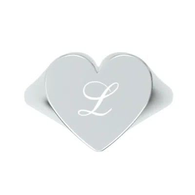 Unaloe Women's Custom Heart Shaped Chevalier Ring In Sterling Silver With -l- Initial