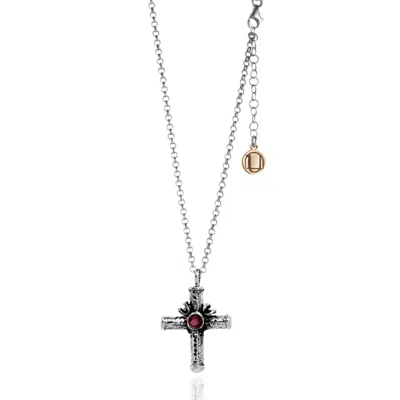 Unaloe Women's Red Eternal Cross Silver Necklace With Ruby