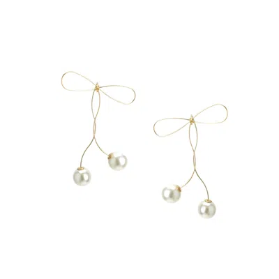 I'mmany London Women's White / Gold Flowy Golden Bow Earrings With Detachable Pearl Ends