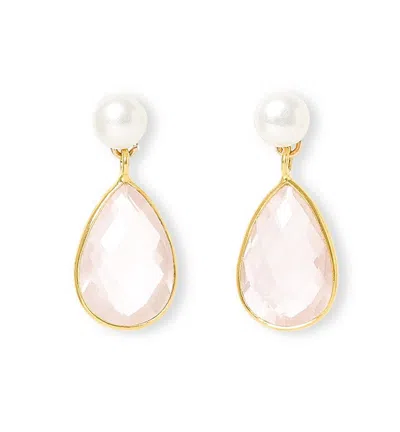 Pearls Of The Orient Online Women's White / Pink / Purple Clara Cultured Freshwater Pearl & Rose Quartz Drop Earrings