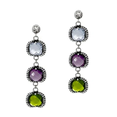 Unaloe Women's Pink / Purple / Blue Super Fantasy Earrings Silver– Timeless Elegance With Three Crystal Blu