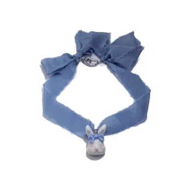 H2 Studio Women's Blue / Pink / Purple Grumpy Bunny Purple Blue Silk Choker Necklace