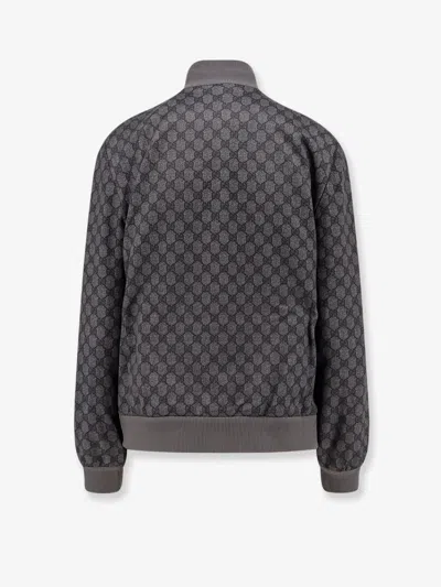 Gucci Grey Sweatshirt With High Neck And All-over Gg Print In Tech Fabric Woman In Gray