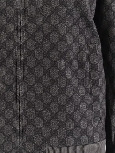 Gucci Grey Sweatshirt With High Neck And All-over Gg Print In Tech Fabric Woman In Gray