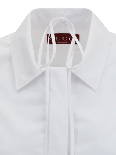 Gucci Women Cotton Popeline Shirt With Iconic Metal Horsebit In Gray