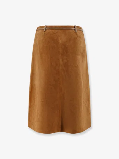 Gucci Women Suede Skirt With Horsebit Detail In Brown