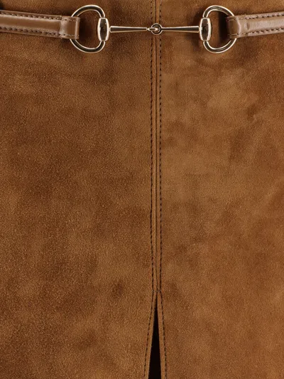 Gucci Women Suede Skirt With Horsebit Detail In Brown