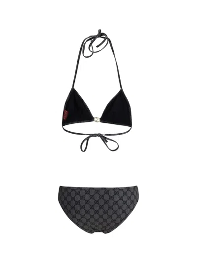 Gucci Gg Pattern Halter Neck Triangle Top Swimsuit In Black