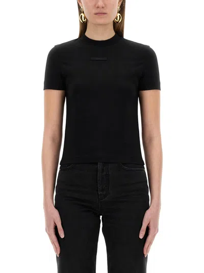Jacquemus Womens Black Logo-patch Cropped Stretch-cotton T-shirt In Black