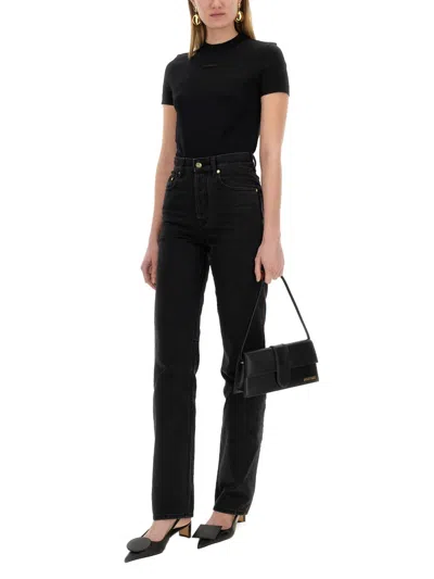 Jacquemus Womens Black Logo-patch Cropped Stretch-cotton T-shirt In Black