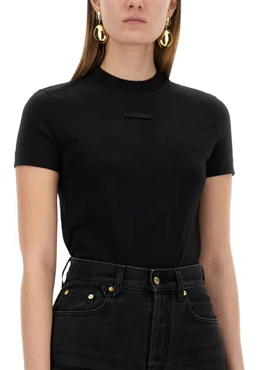 Jacquemus Womens Black Logo-patch Cropped Stretch-cotton T-shirt In Black