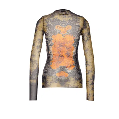 Jean Paul Gaultier Women Medaillon Print Mesh Long Sleeves Top In Multi