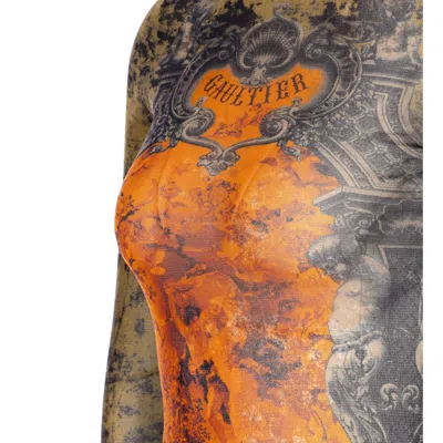 Jean Paul Gaultier Women Medaillon Print Mesh Long Sleeves Top In Multi