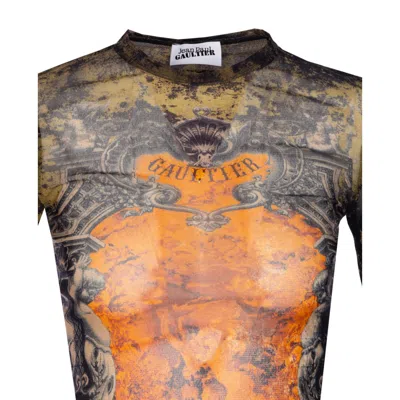Jean Paul Gaultier Women Medaillon Print Mesh Long Sleeves Top In Multi