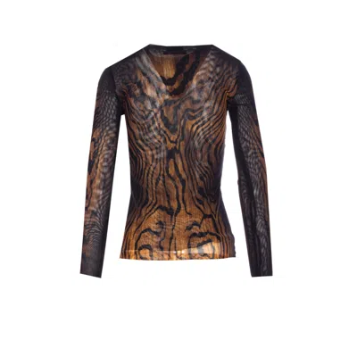 Jean Paul Gaultier Women Mesh Long Slevees The Wood Print Top In Multi