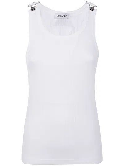 Jean Paul Gaultier Ribbed Texture Sleeveless Tank Top With Double Buckle Hardware In White