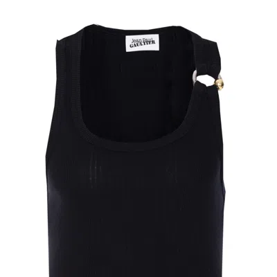 Jean Paul Gaultier Womens Black Ribbed Scoop-neck Cotton-jersey Midi Dress In Black