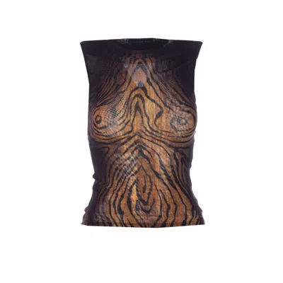 Jean Paul Gaultier Wood-print Sleeveless Top In Brown