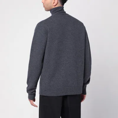 Jil Sander Grey Wool Turtleneck Sweater Men In Blue