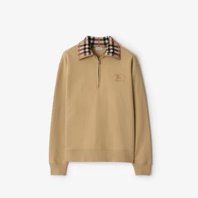 Burberry Beige Stripe Collar Half-zip Sweatshirt In Brown