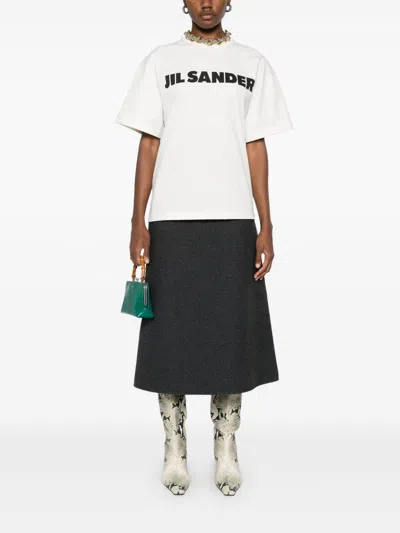 Jil Sander Light Grey Oversized T-shirt With Logo Print Women In Multi
