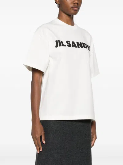 Jil Sander Light Grey Oversized T-shirt With Logo Print Women In Multi