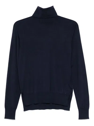 Jil Sander Fitted High-neck Cashmere Sweater In Blue