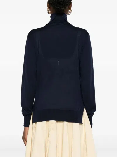 Jil Sander Fitted High-neck Cashmere Sweater In Blue
