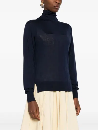 Jil Sander Fitted High-neck Cashmere Sweater In Blue