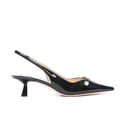 Jimmy Choo Pearl Detail Kitten Heel Pointed Toe Pumps In Black