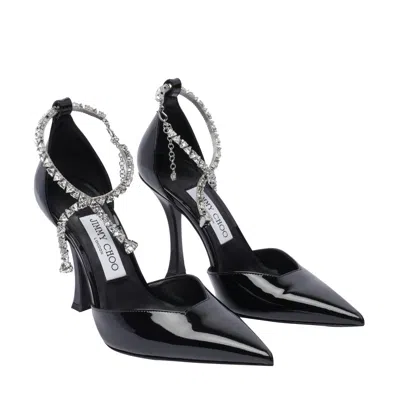 Jimmy Choo Stevie 100 Crystal-embellished Pumps In Patent Leather In Black
