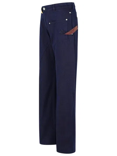 Jw Anderson Workwear Cotton Pants With Blue Twisted Leg In Blue